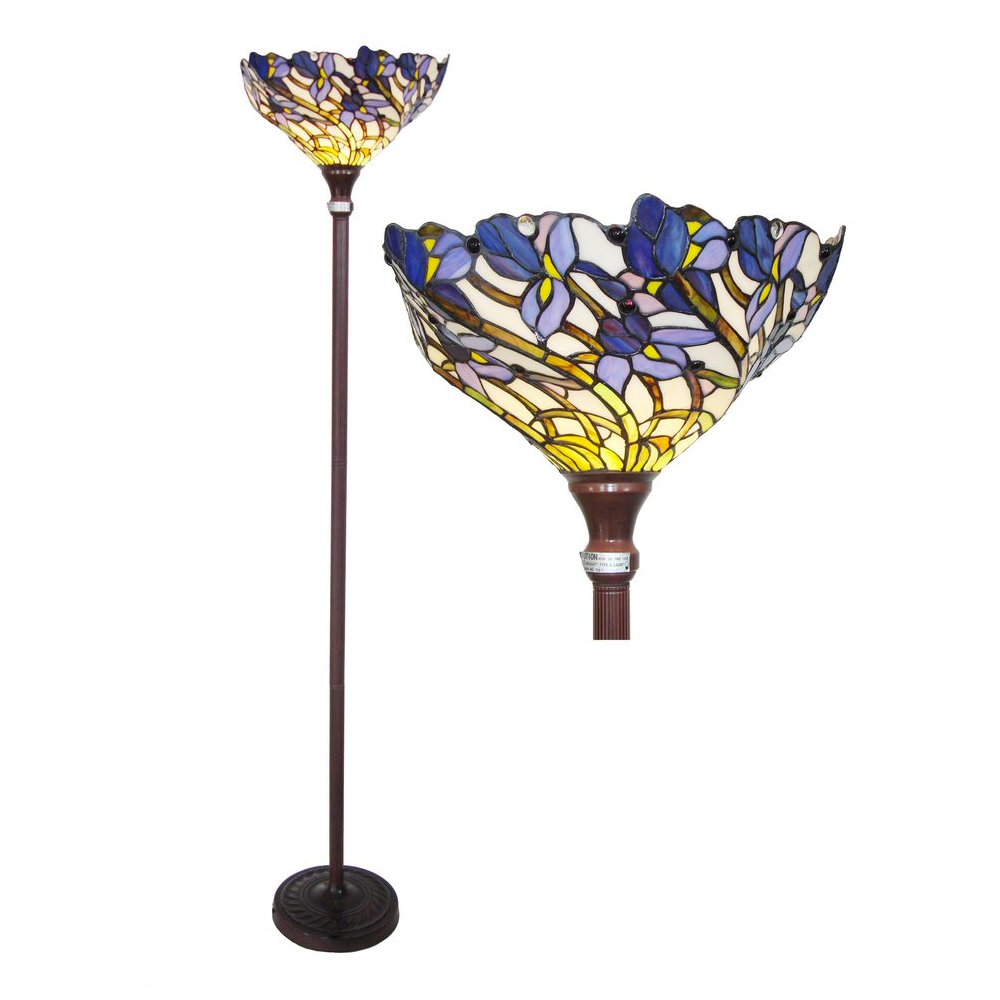 1 Light Tiffany-style Iris Torchiere Floor Lamp 17" Shade. Picture 1
