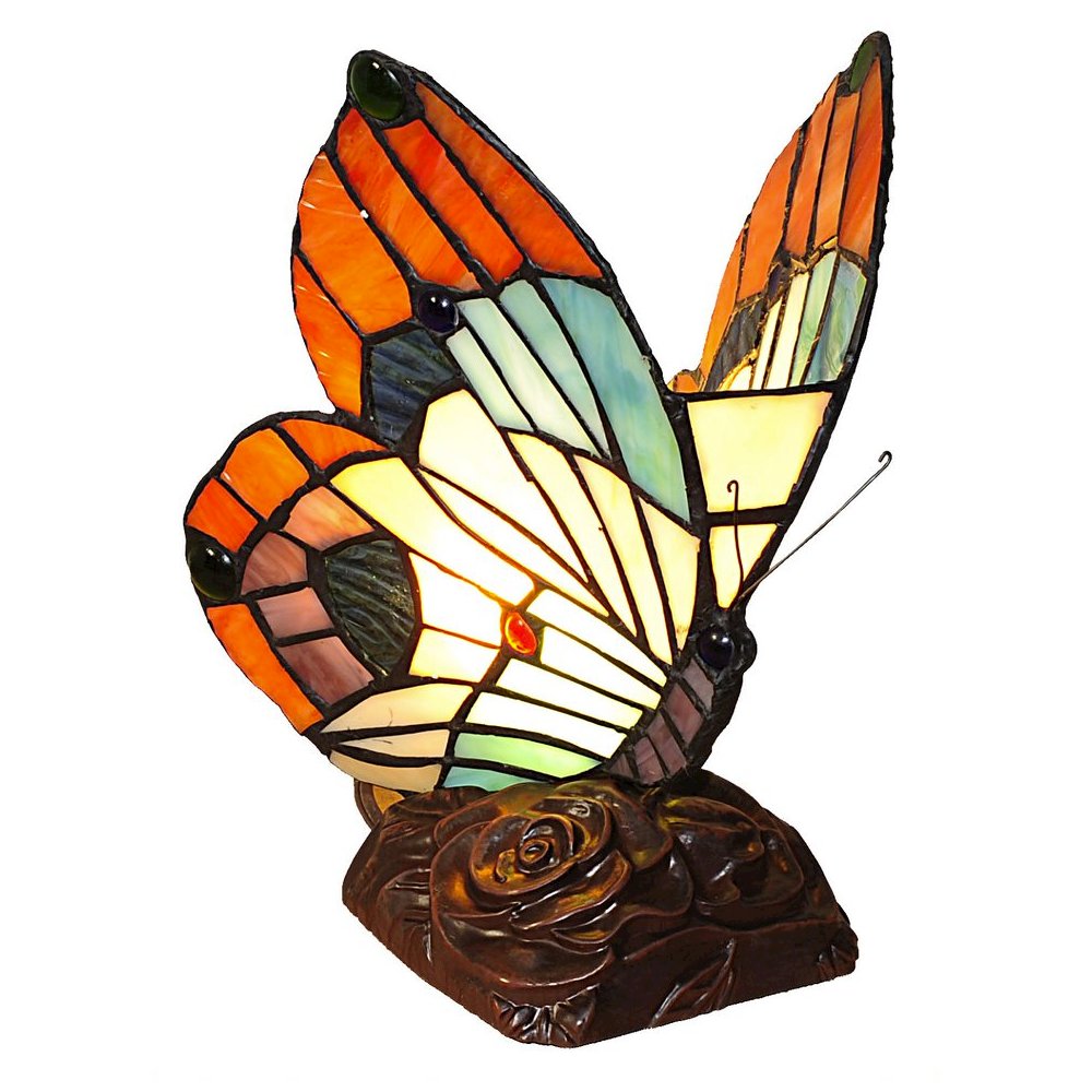KACY 2 Tiffany-style 1 Light Butterfly Accent Table Lamp 10" Tall. Picture 1
