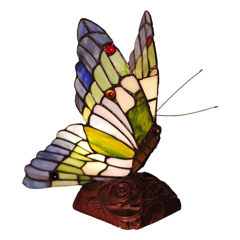 KACY 3 Tiffany-style 1 Light Butterfly Accent Table Lamp 10" Tall. Picture 1
