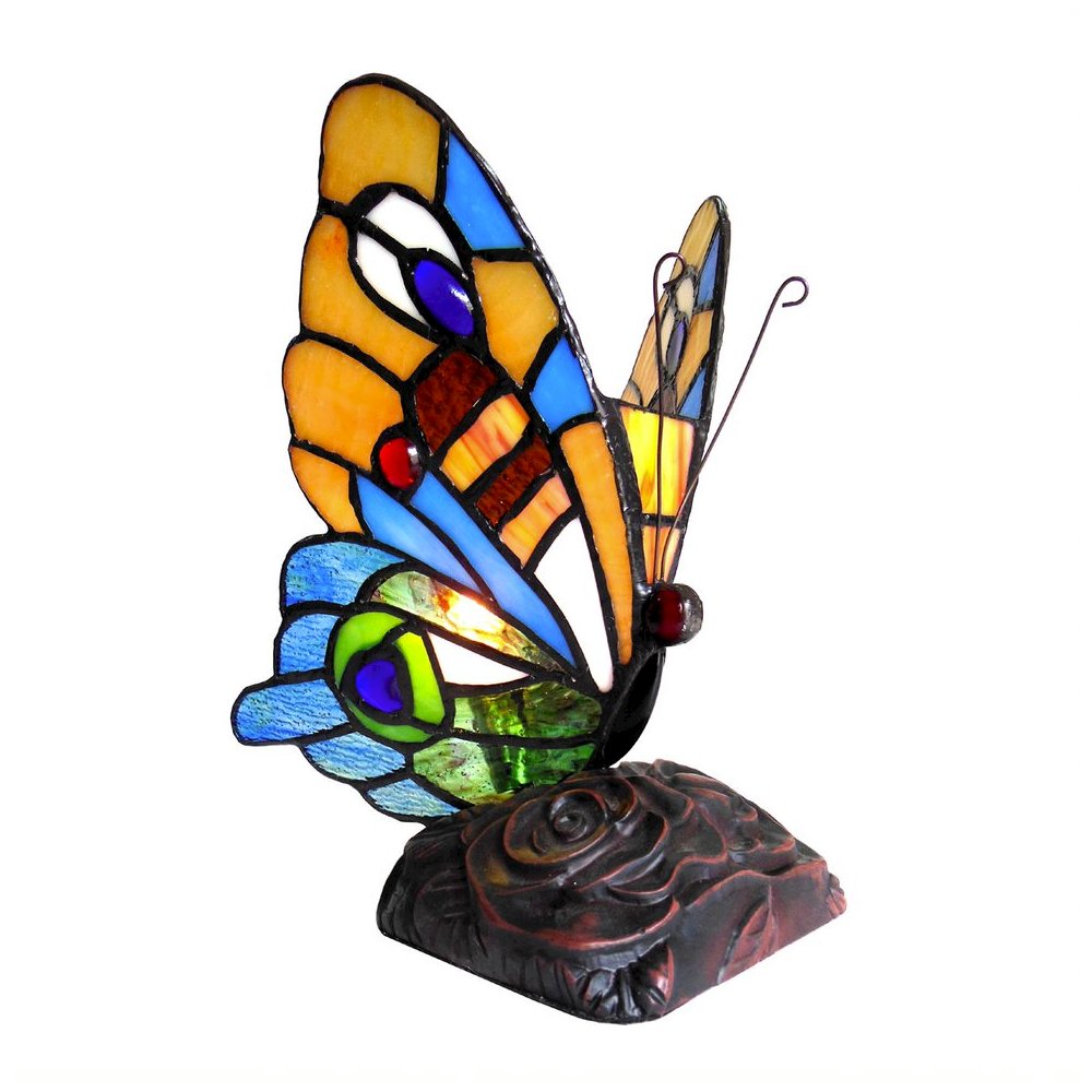 KACY 4 Tiffany-style 1 Light Butterfly Accent Table Lamp 9" Tall. Picture 1