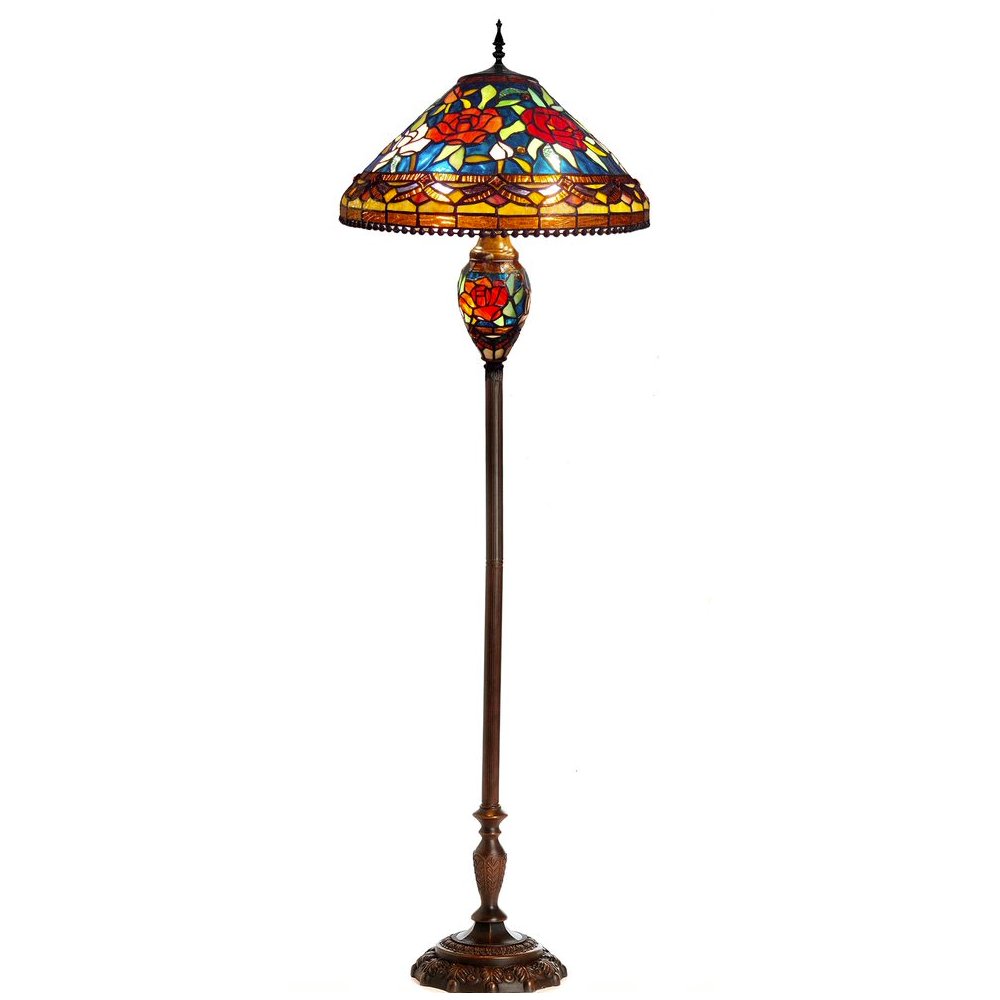 SINCERE Tiffany-style 3 Light Roses Double Lit Floor Lamp 18" Shade. Picture 1