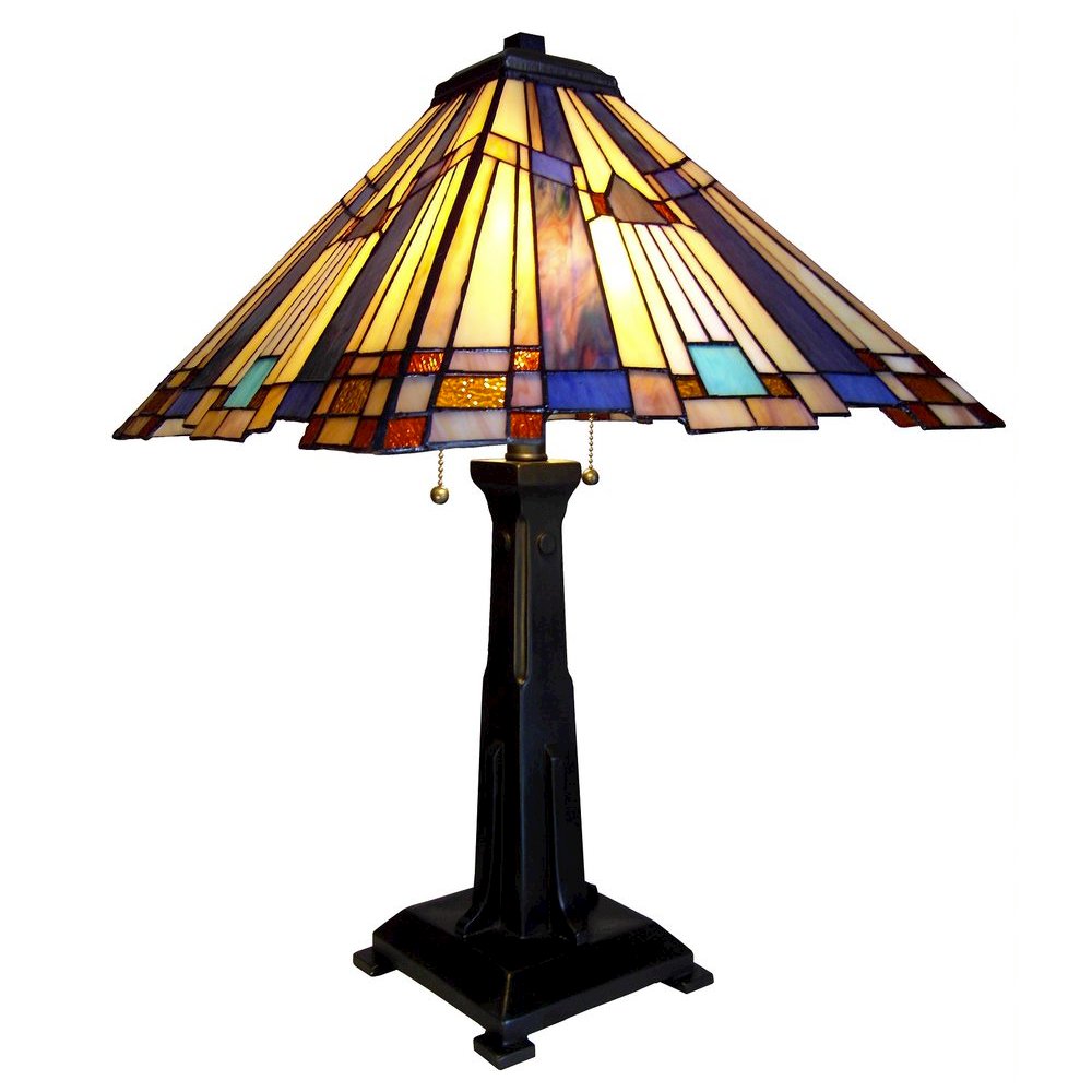 FLARE Tiffany-style 2 Light Mission Table Lamp 15" Shade. Picture 1