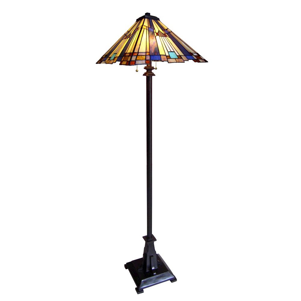 FLARE Tiffany-style 2 Light Mission Floor Lamp 16" Shade. Picture 1