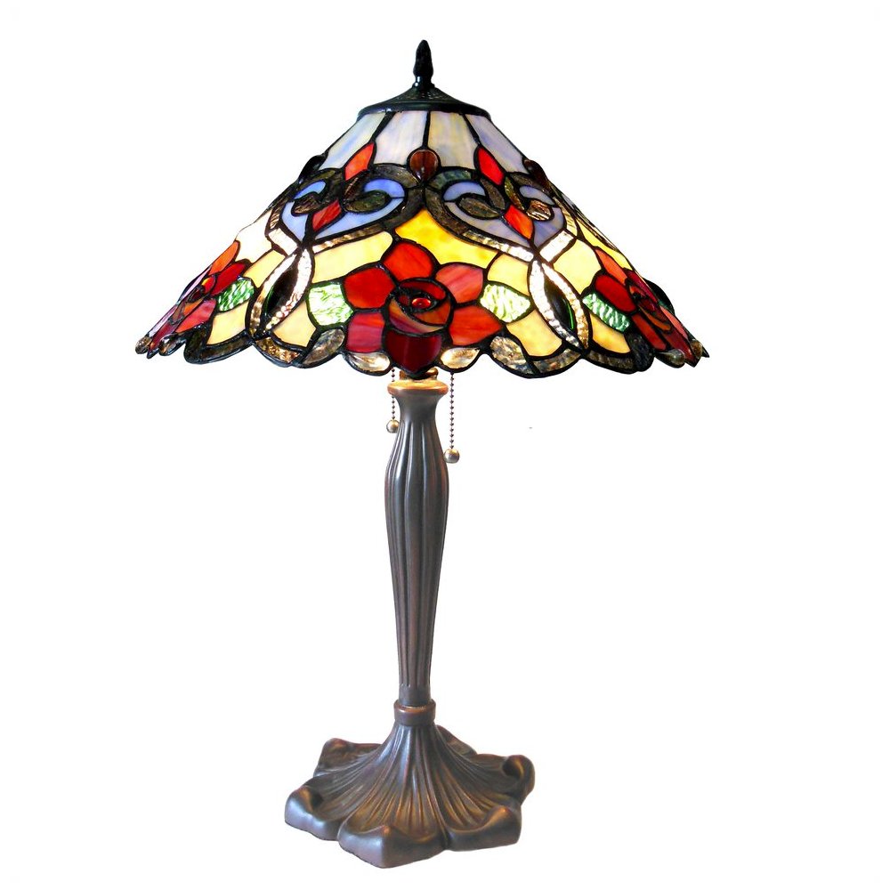 LINDSAY Tiffany-style 2 Light RosesTable Lamp 17" Shade. Picture 1