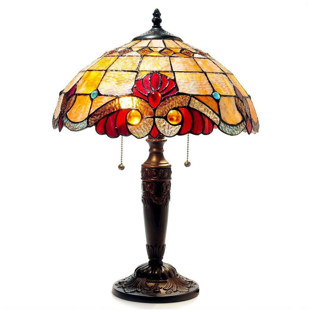 SHELLY Tiffany-style 2 Light Victorian Table Lamp 14.5" Shade. Picture 1