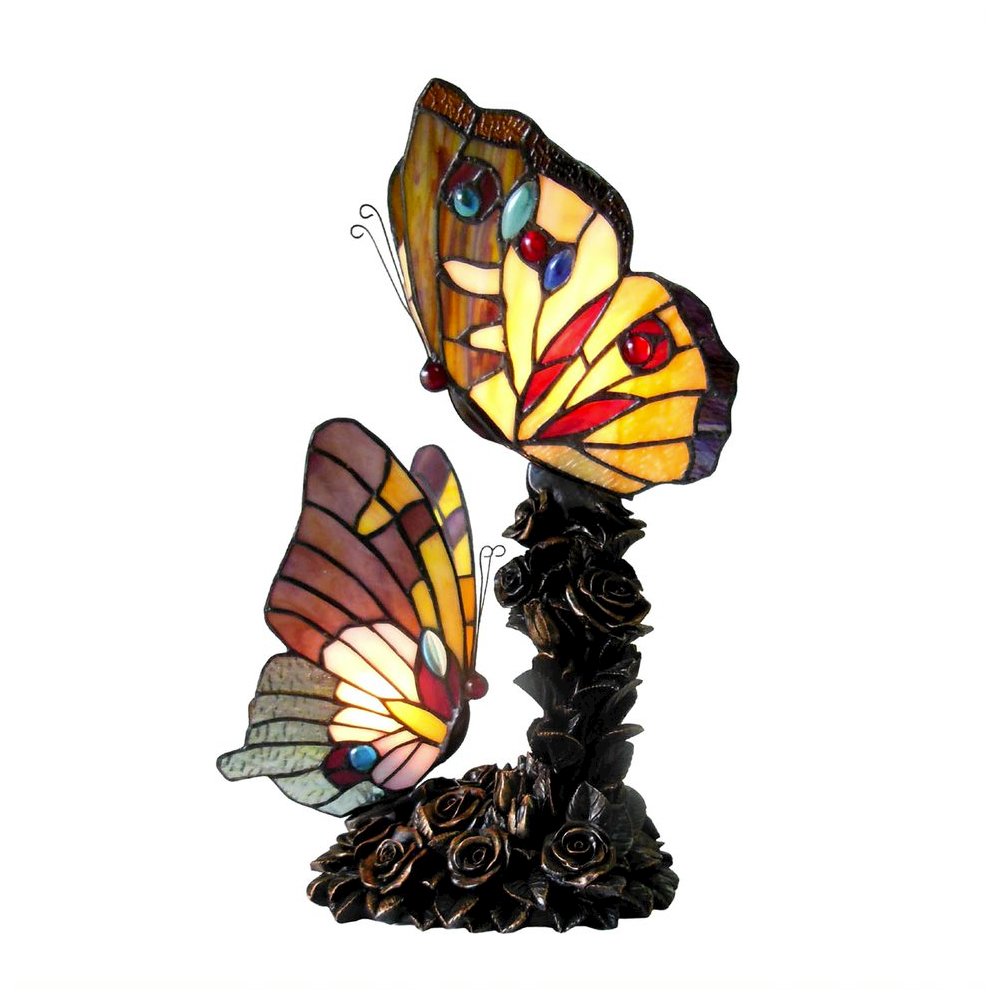 EDITH 1 Tiffany-style 2 Light Butterfly Table Lamp 10" Wide. Picture 1