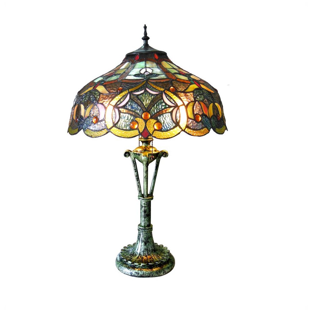 ALESSANDRA Tiffany-style 2 Light Victorian Table Lamp 17" Shade. Picture 1