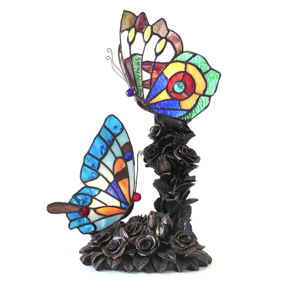 EDITH 2 Tiffany-style 2 Light Butterfly Table Lamp 10" Wide. Picture 1