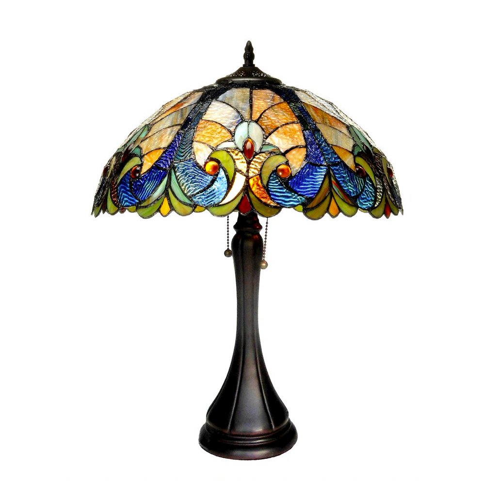AMOR Tiffany-style 2 Light Victorian Table Lamp 16" Shade. Picture 1