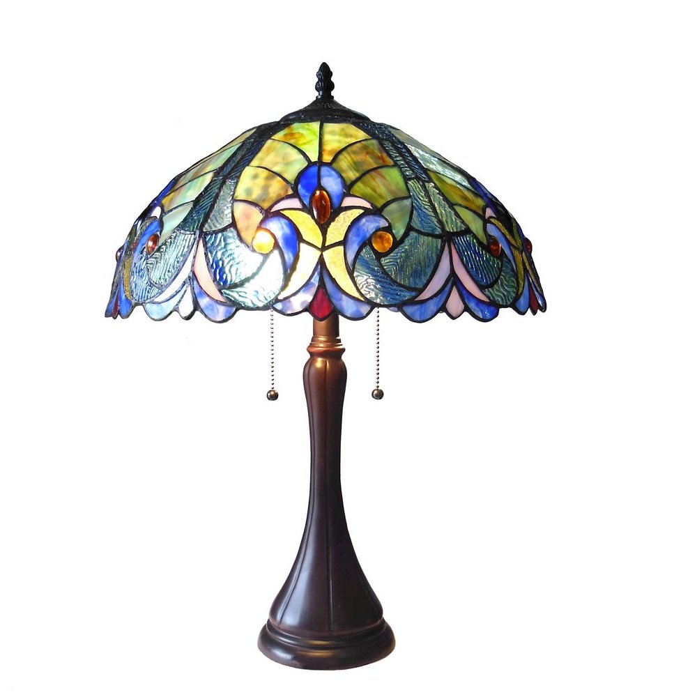 AMOR Tiffany-style 2 Light Victorian Table Lamp 16" Shade. Picture 1