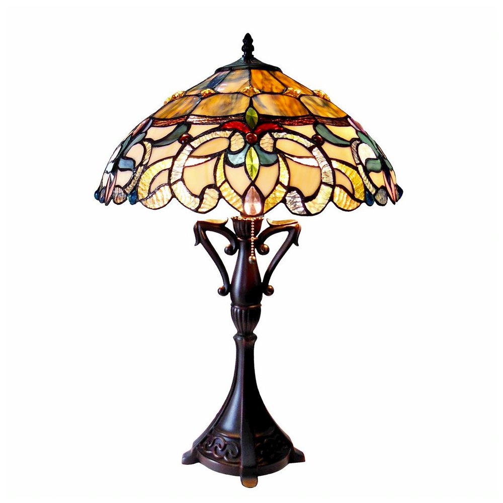 NORA Tiffany Style Victorian 2 Light Table Lamp 18" Shade. Picture 1