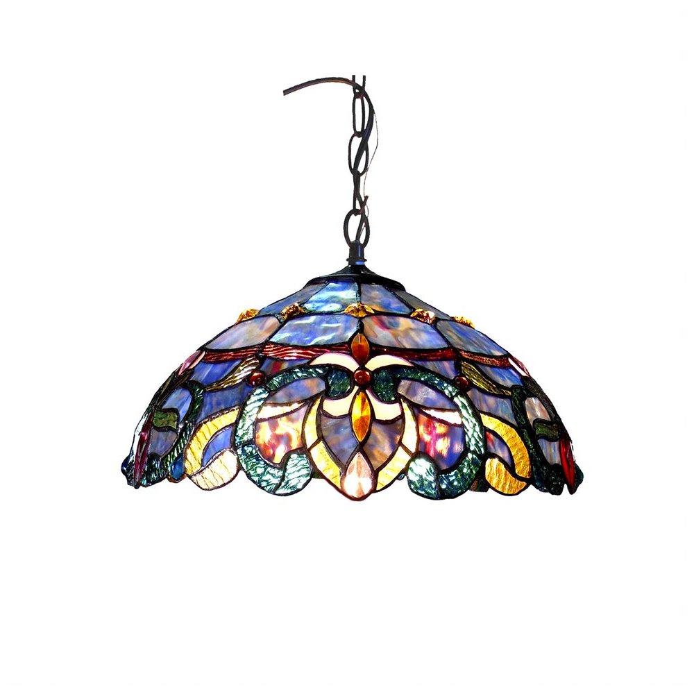 NORA Tiffany Style Victorian 2 Light Ceiling Pendant Fixture 18" Shade. Picture 1
