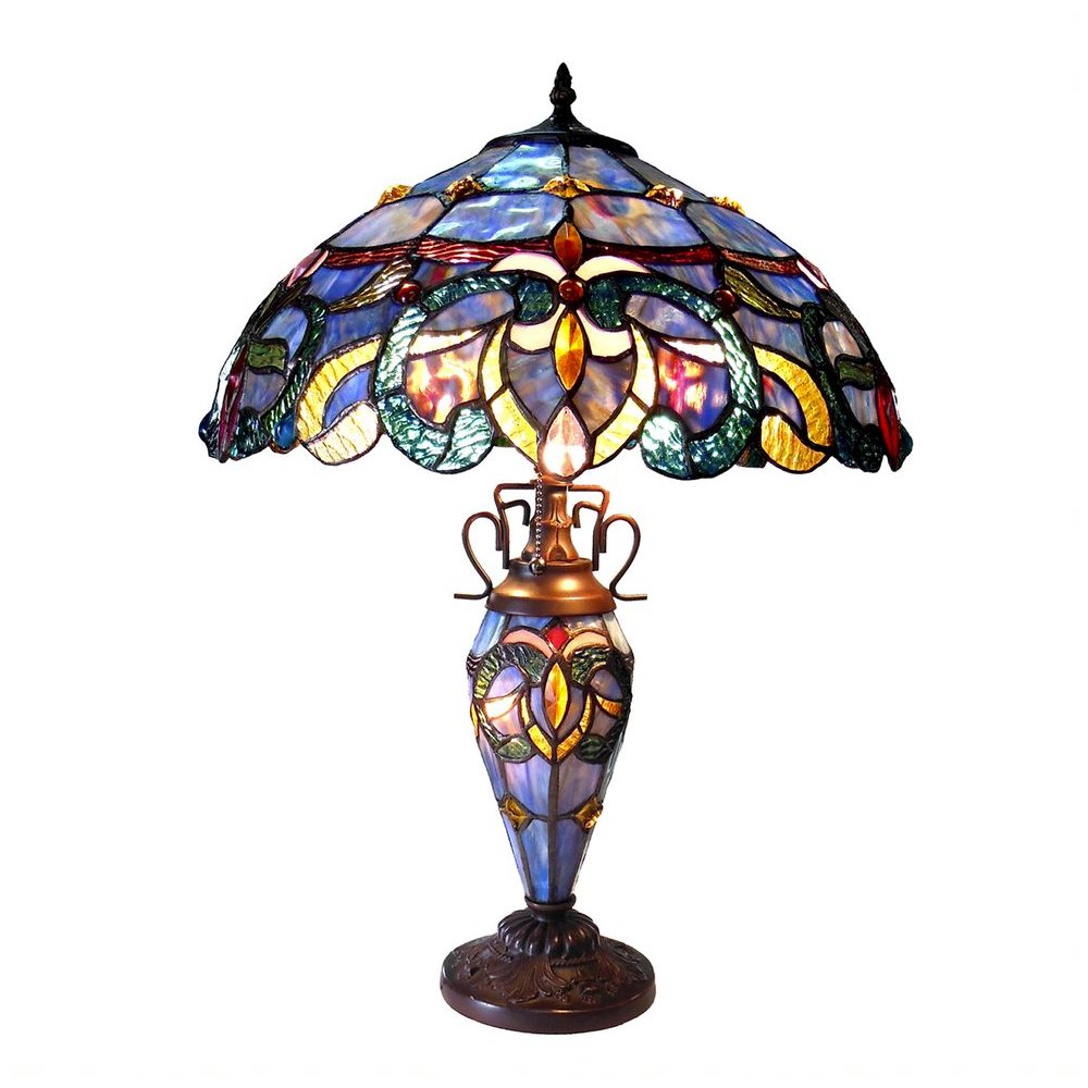 NORA Tiffany Style Victorian Double lit 3 Light DTable Lamp 18" Shade. Picture 1