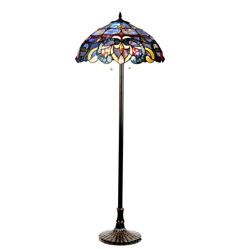 NORA Tiffany Style Victorian 2 Light Floor Lamp 18" Shade. Picture 1