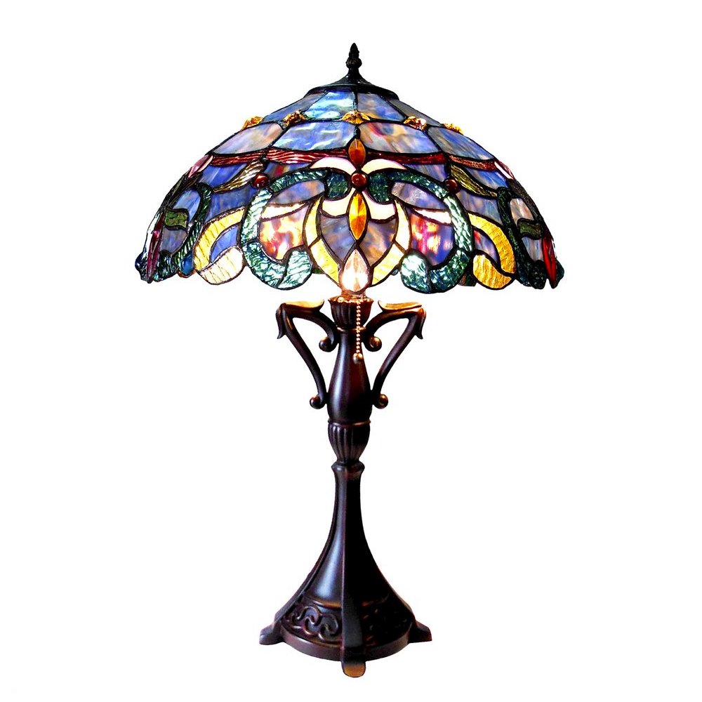 NORA Tiffany Style Victorian 2 Light Table lamp 18" Shade. Picture 1