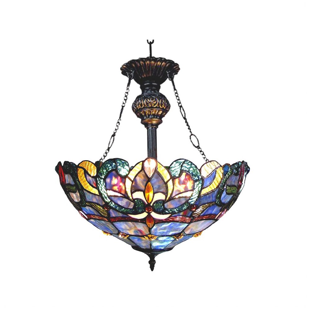 NORA Tiffany Style Victorian 2 Light Inverted Ceiling Pendant 18" Shade. Picture 1