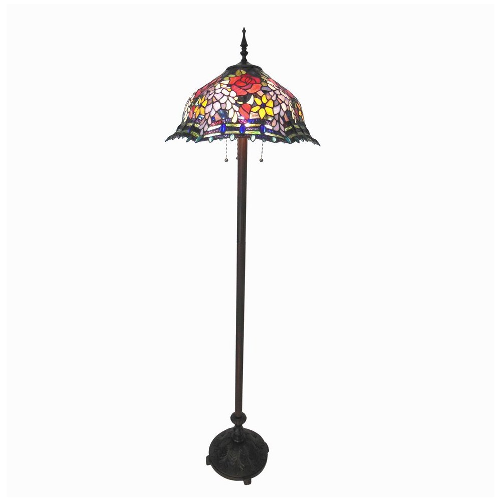CARRELL Tiffany-style 3 Light Roses Floor Lamp 20" Shade. Picture 1