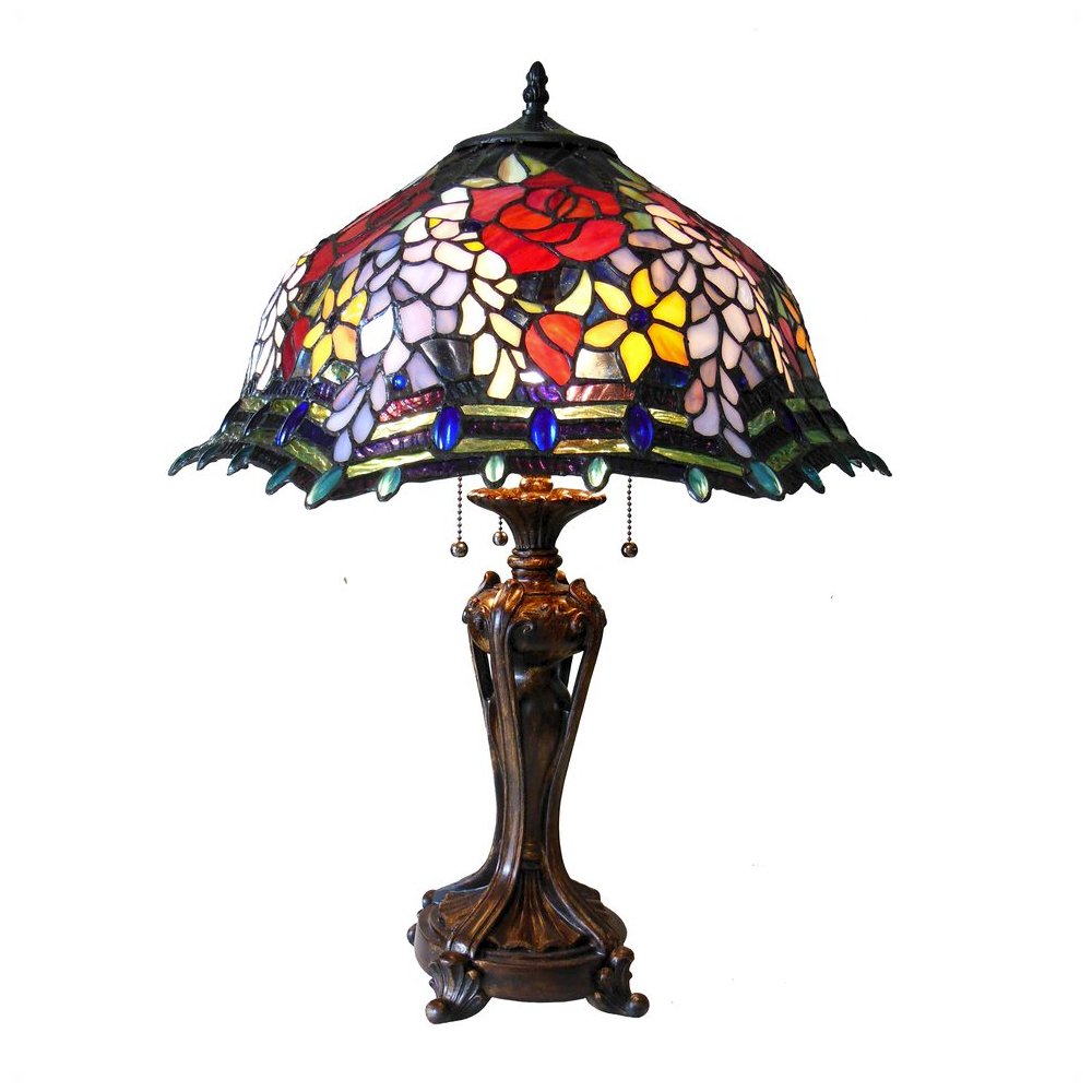 CARRELL Tiffany-style 3 Light Roses Floor Lamp 20" Shade. Picture 1