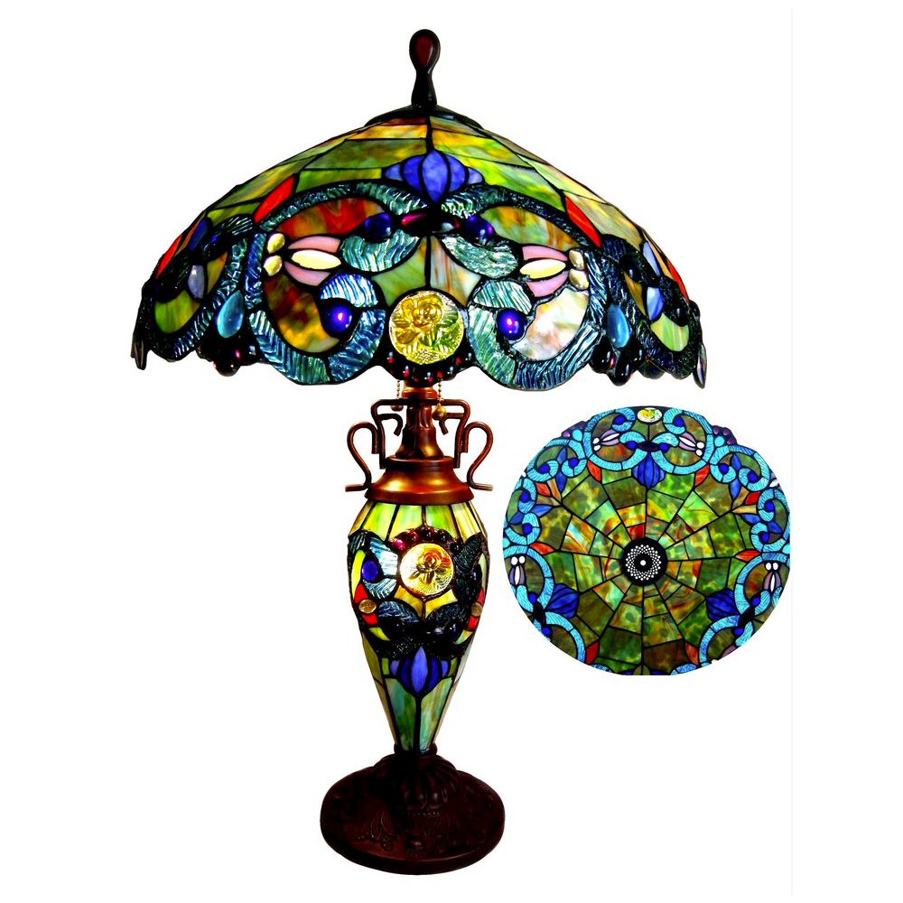 DEMETRA AURORATiffany-style 3 Light Victorian Double Lit Table Lamp 18" Shade. Picture 1