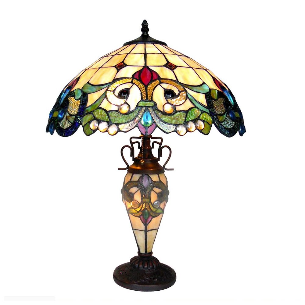 DULCE Tiffany-style 3 Light Victorian Double Lit Table Lamp 18" Shade. Picture 1