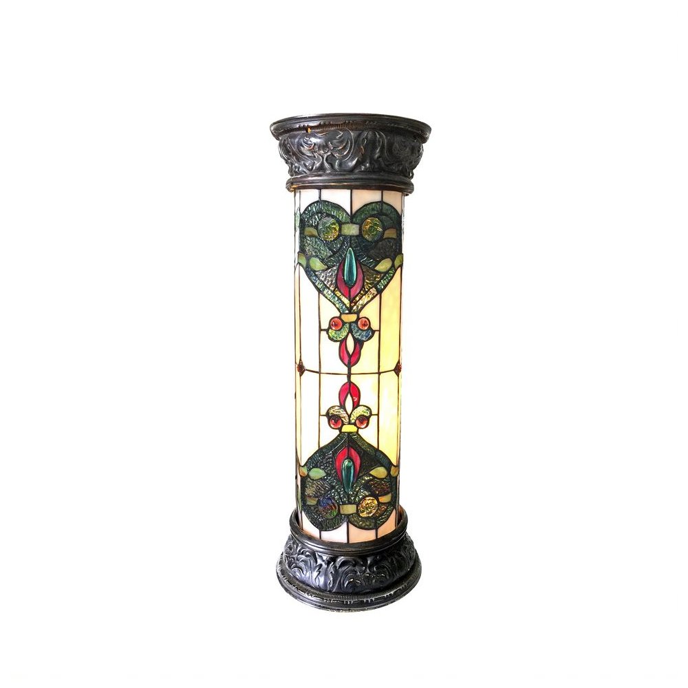 DULCE Tiffany-glass 2 Light Victorian Pedestal Light Fixture 30" Tall. Picture 1