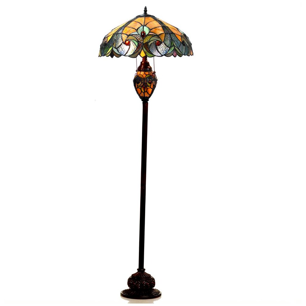 LIAISON Tiffany-style 3 Light Victorian Double Lit Floor Lamp 18" Shade. Picture 1