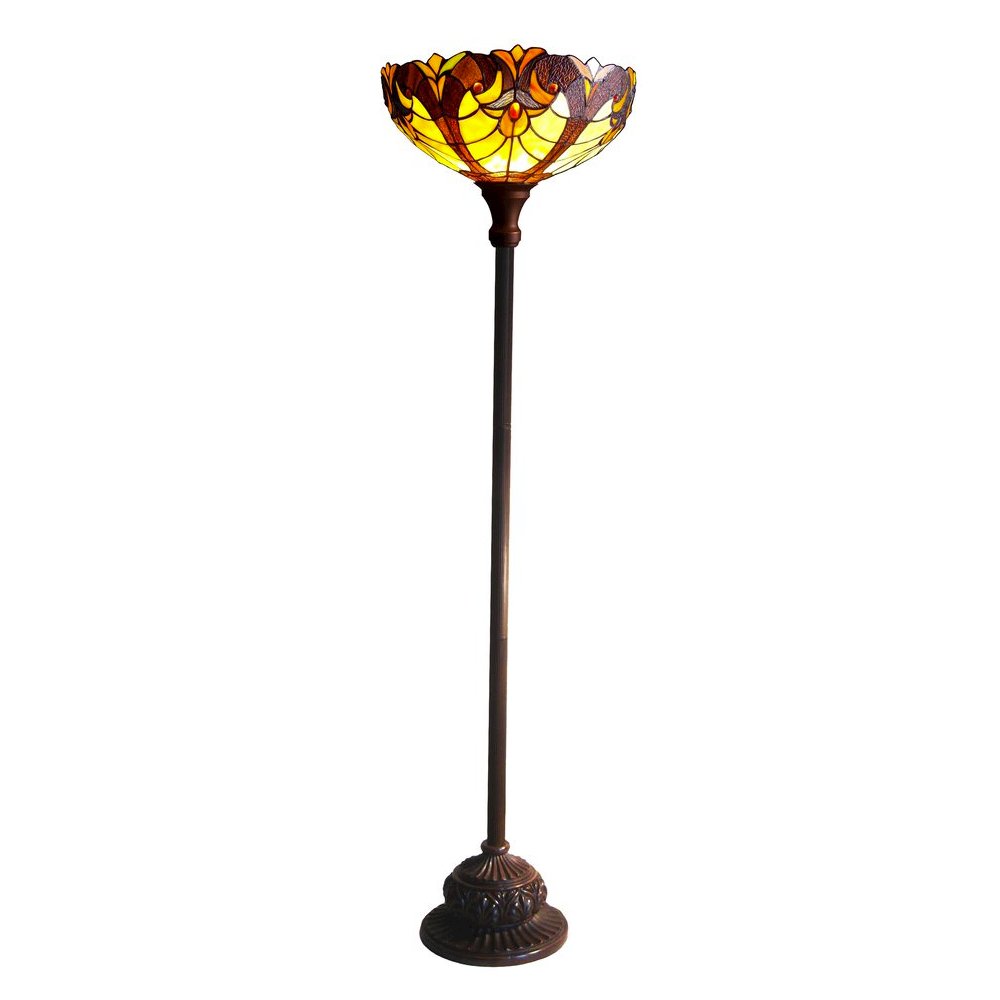 LIAISON Tiffany-style 1 Light Victorian Torchiere Floor Lamp 15" Shade. Picture 1