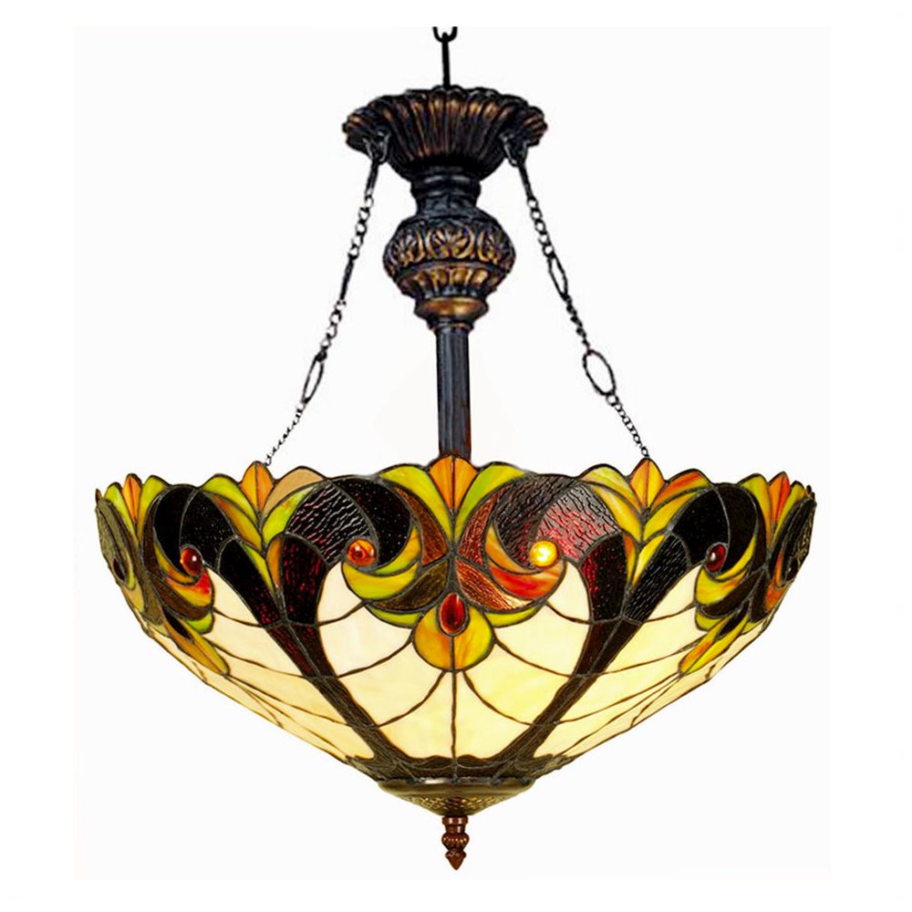 LIAISON Tiffany-style 2 Light Victorian Inverted Ceiling Pendant 18" Shade. Picture 1