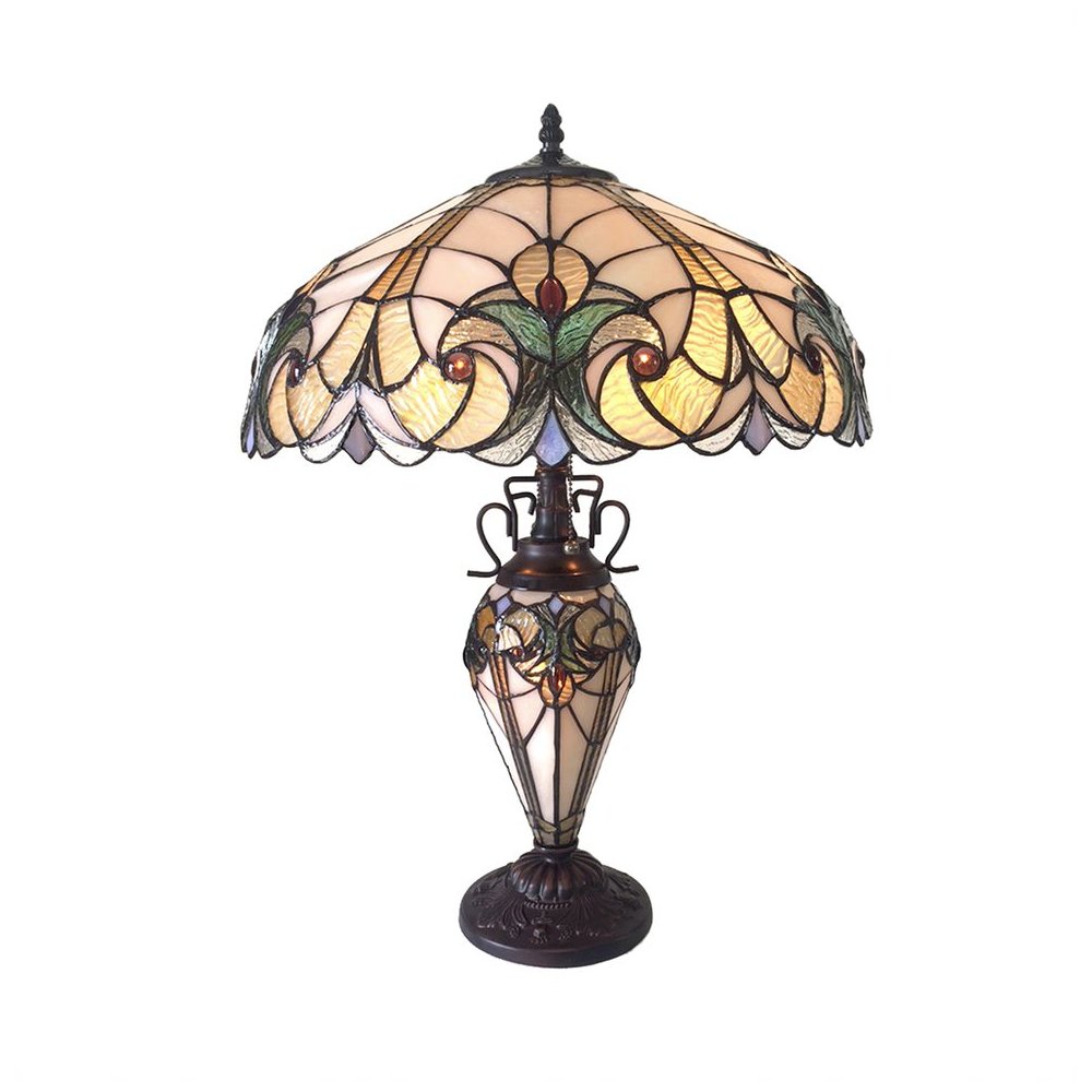 LIAISON Tiffany-style 3 Light Victorian Double Lit Table Lamp 18" Shade. Picture 1