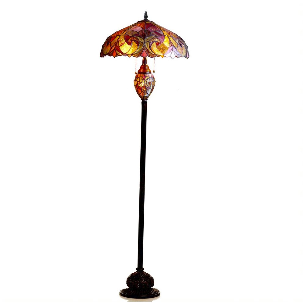 LIAISON Tiffany-style 3 Light Victorian Double Lit Floor Lamp 18" Shade. Picture 1