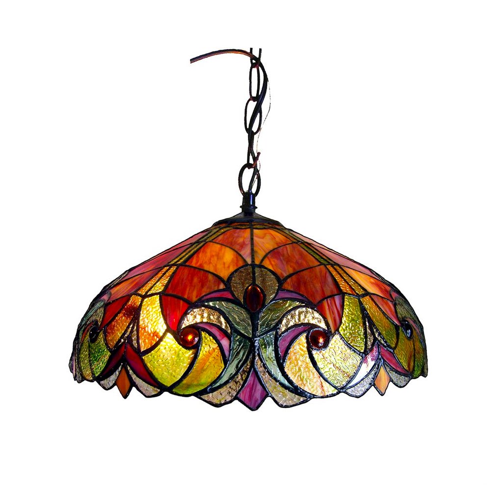LIAISON Tiffany-style 2 Light Victorian Ceiling Pendent 18" Shade. Picture 1