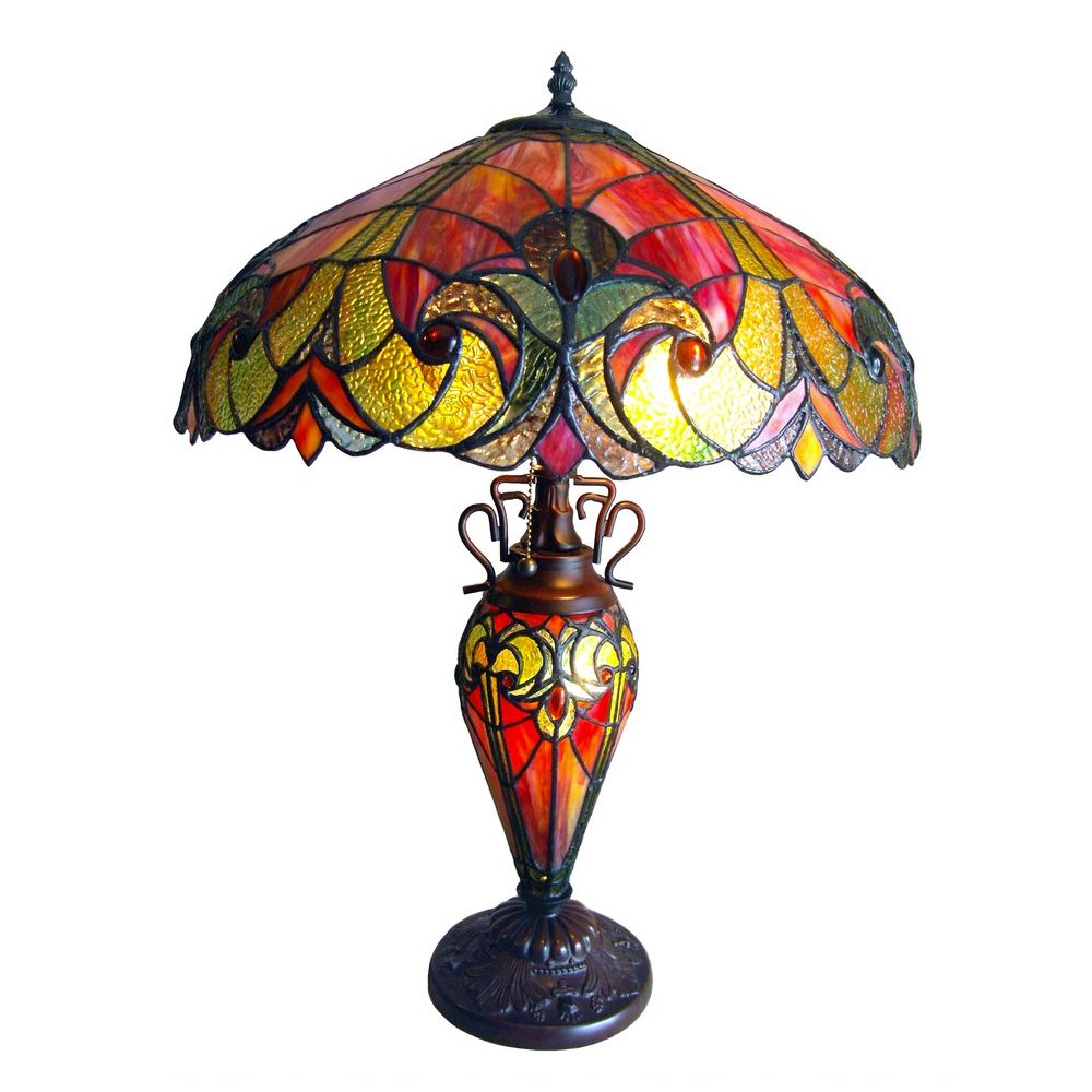 LIAISON Tiffany-style 3 Light Victorian Double Lit Table Lamp 18" Shade. Picture 1
