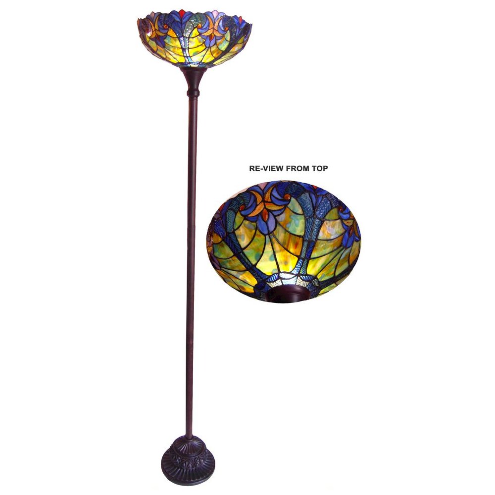 LIAISON Tiffany-style 1 Light Victorian Torchiere Floor Lamp 15" Shade. Picture 1
