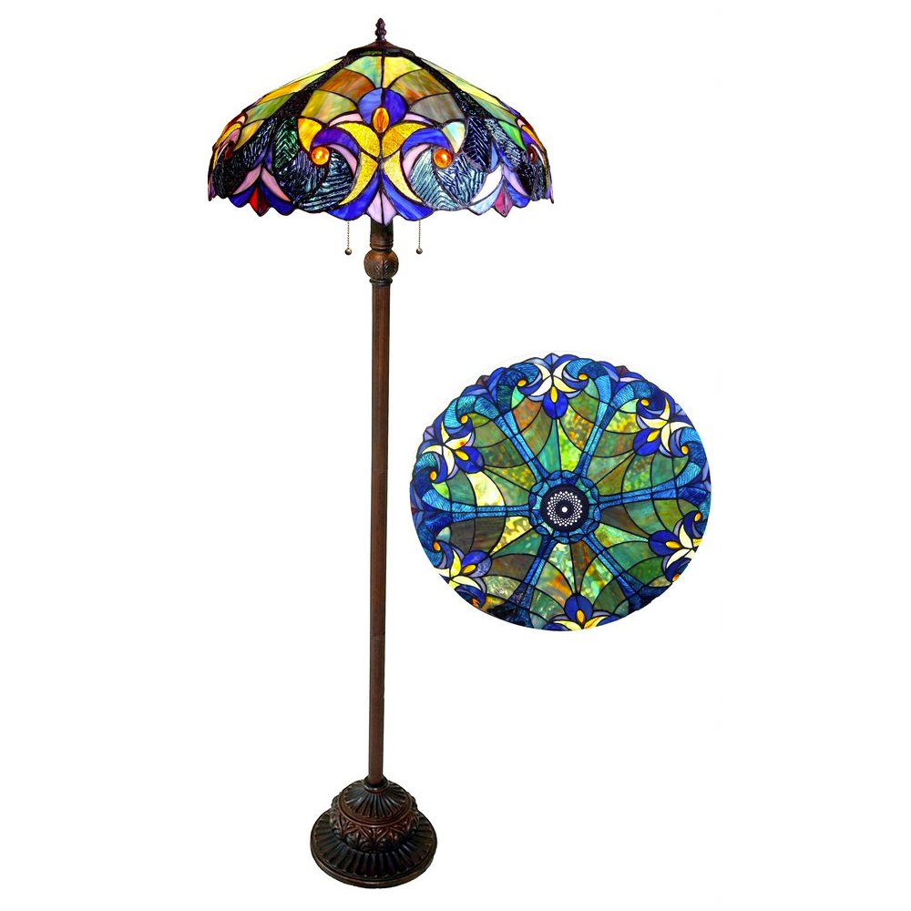 LIAISON Tiffany-style 2 Light Victorian Floor Lamp 18" Shade. Picture 1