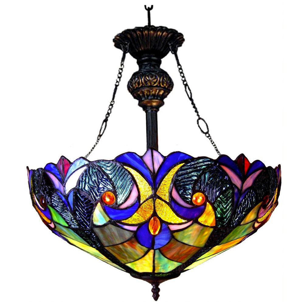 LIAISON Tiffany-style 2 Light Victorian Inverted Ceiling Pendant 18" Shade. Picture 1