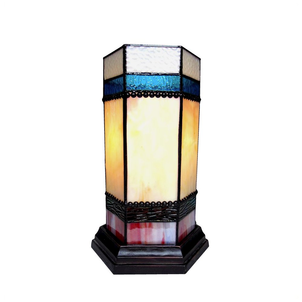 CHESTER Tiffany-glass Accent Pedestal 1 Light table lamp 14" Tall. Picture 1