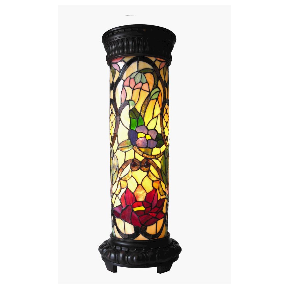 ROSELLE Tiffany-glass 2 Light Floral Pedestal Light Fixture 30" Tall. Picture 1