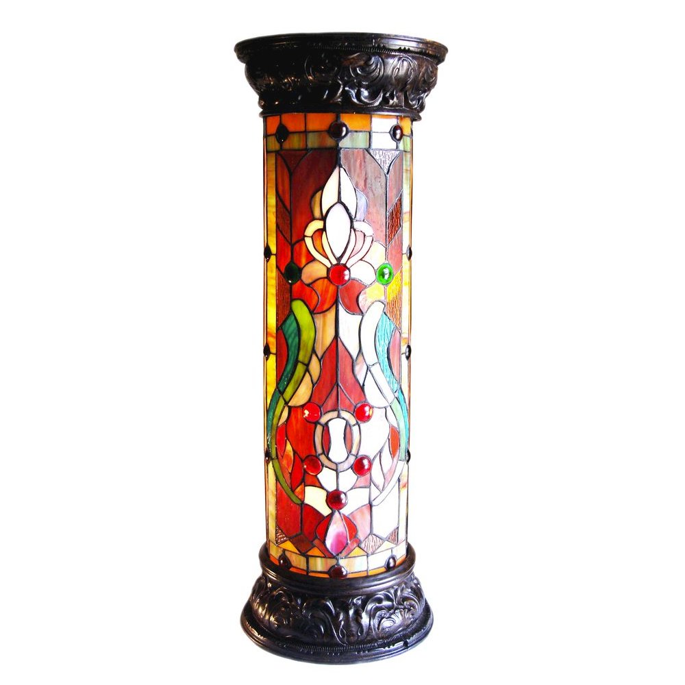 RUBY SPECTACLE Tiffany-glass 2 Light Victorian Pedestal Light Fixture 30" Tall. Picture 1