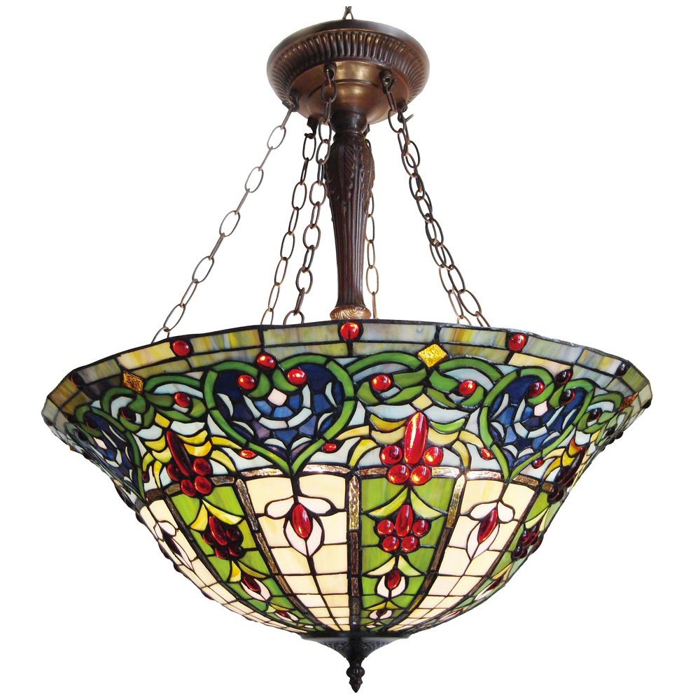 Tiffany-style 3 Light Victorian Inverted Hanging Pendant Fixture 22" Shade. Picture 1