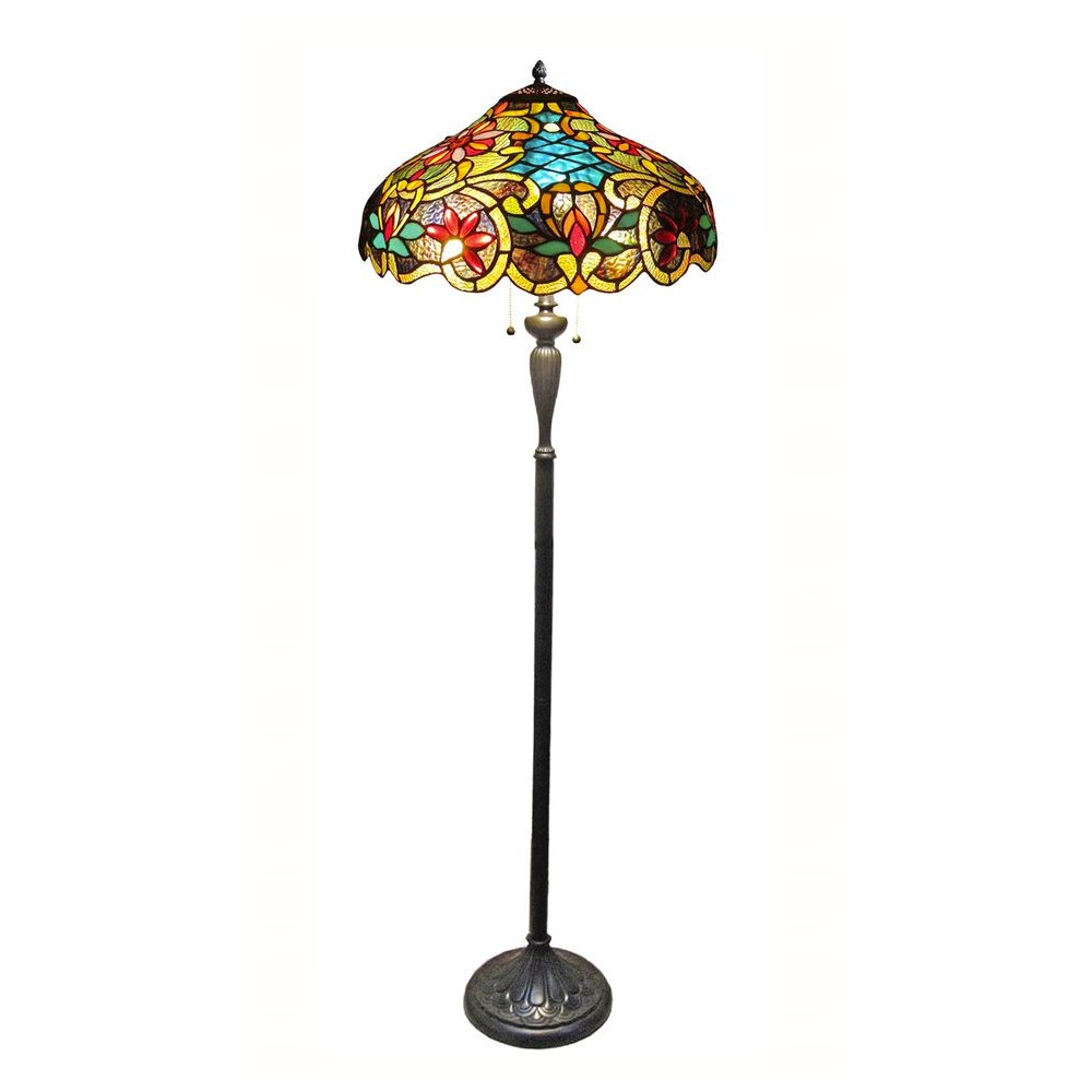 LESLIE Tiffany-style Victorian 2 Light Floor Lamp 18" Shade. Picture 1