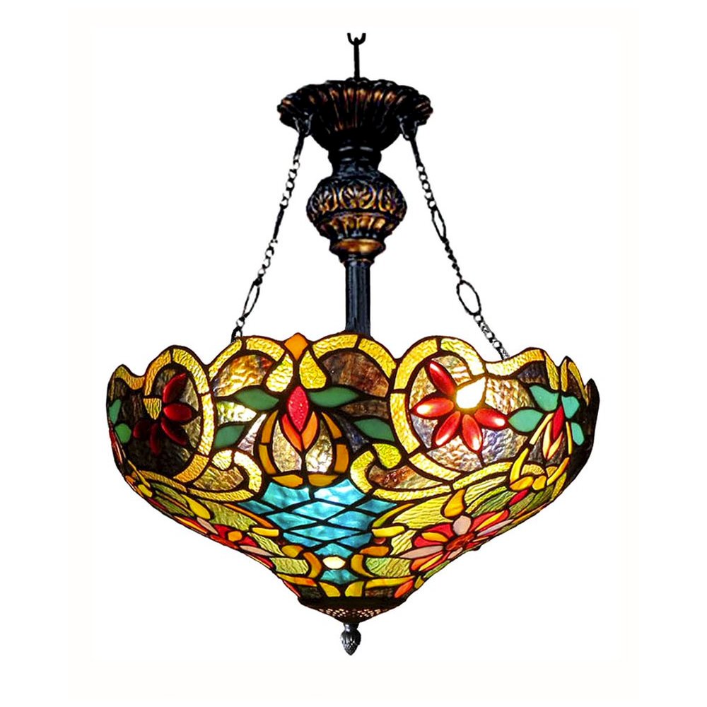 LESLIE Tiffany-style Victorian 2 Light Inverted Ceiling Pendent 18" Shade. Picture 1