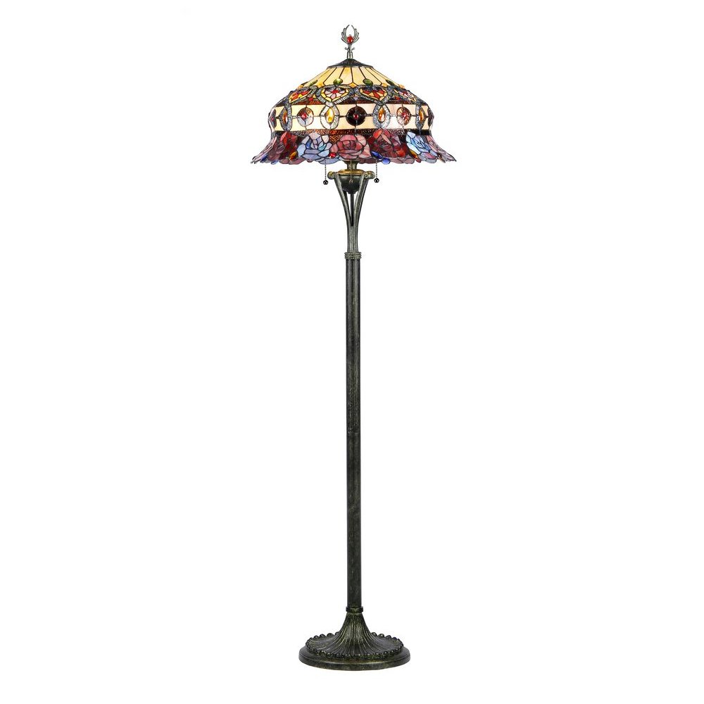 3 Light Tiffany-style Roses Scalloped Floor Lamp 20" Shade. Picture 1