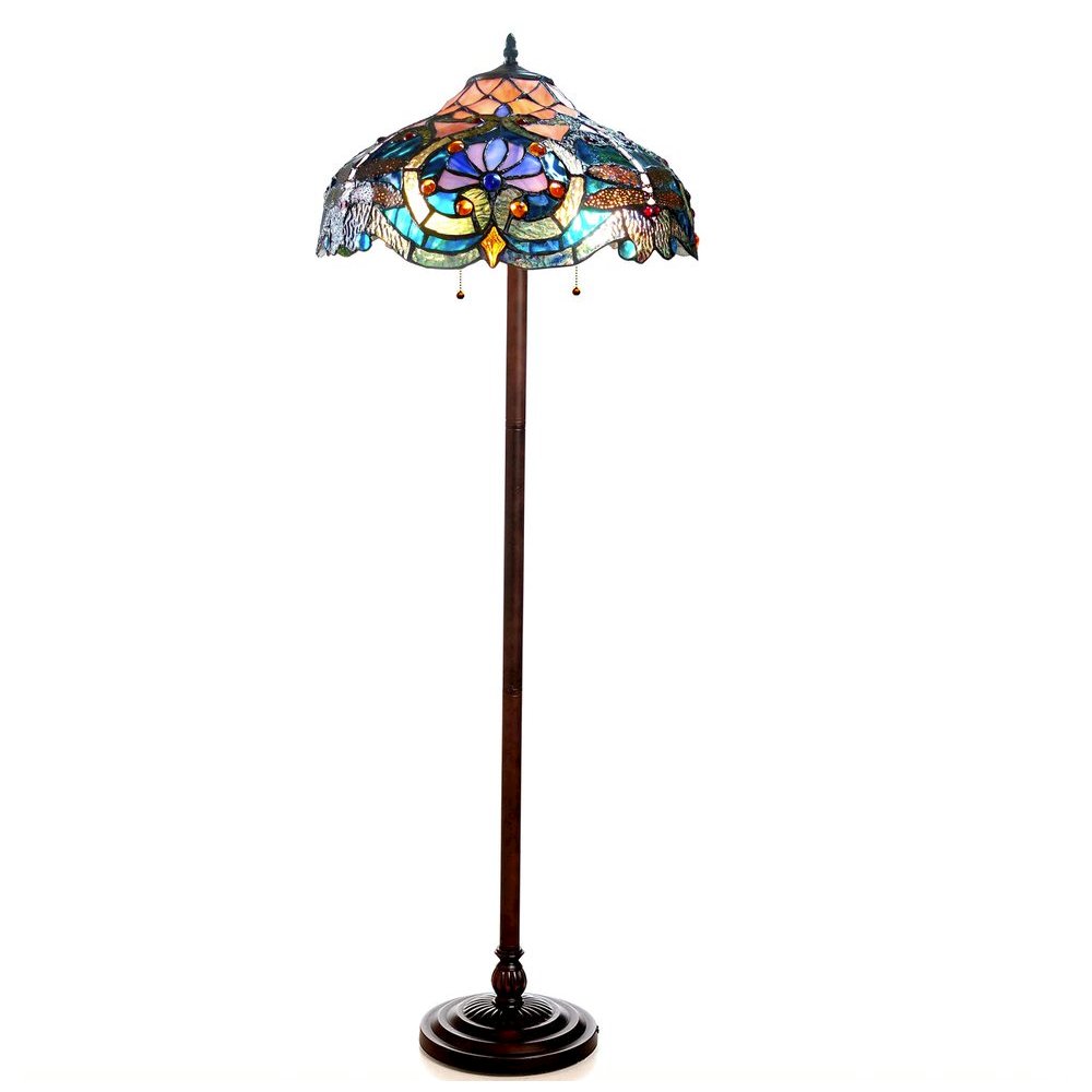 LYDIA Tiffany-style 2 Light Victorian Floor Lamp 17" Shade. Picture 1
