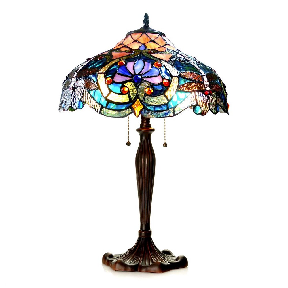 LYDIA Tiffany-style 2 Light Victorian Table Lamp 17" Shade. Picture 1