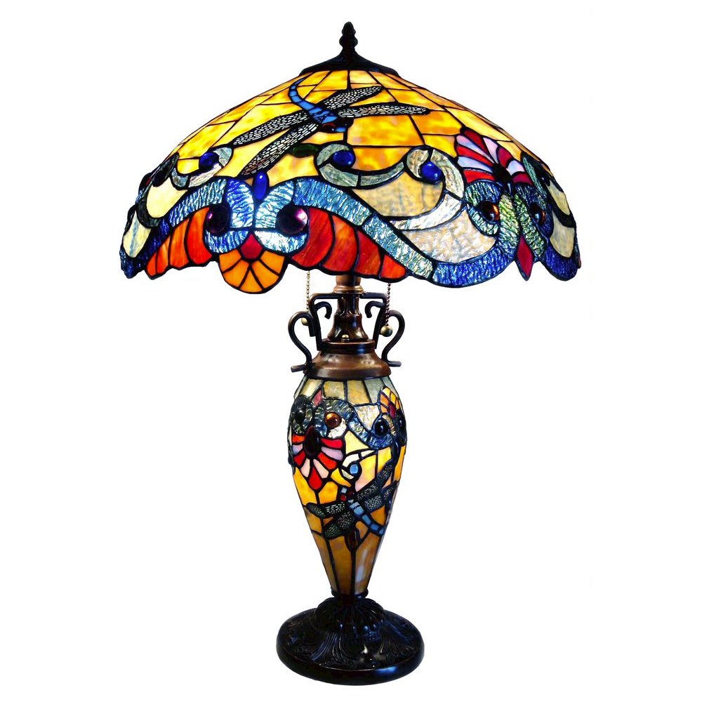 3 Light Tiffany Style Dragonfly Double Lit Table Lamp 18" Shade. Picture 1