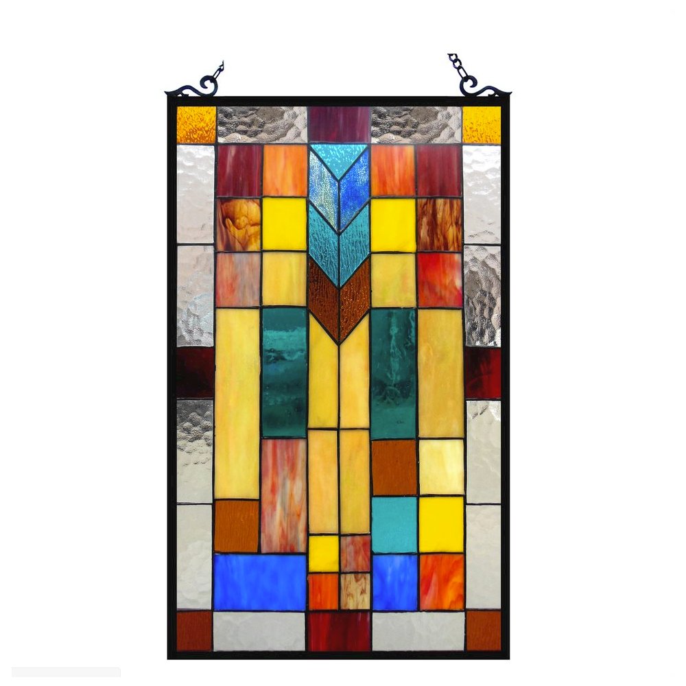 TATE Tiffany-glass Mosaic Design Window Panel 16x26. Picture 1