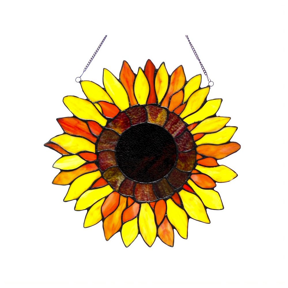 SUNNYVILLE Tiffany-glass Sunflower Window Panel 16". Picture 1