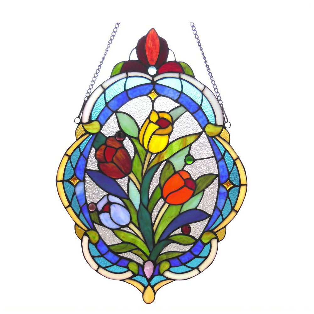 KELDA Tiffany-glass Tulip Window Panel 15.5x22.5. Picture 1