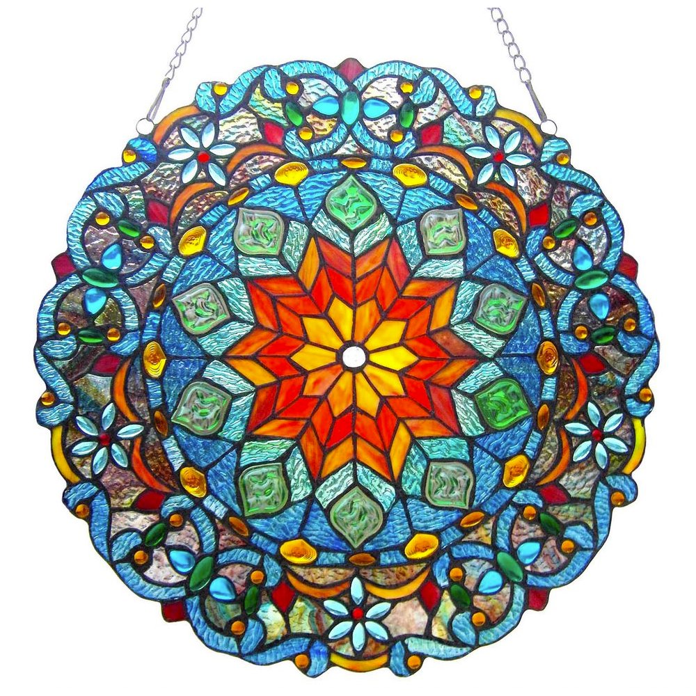 BLOSSOM Tiffany-glass Round Window Panel 21" Wide. Picture 1