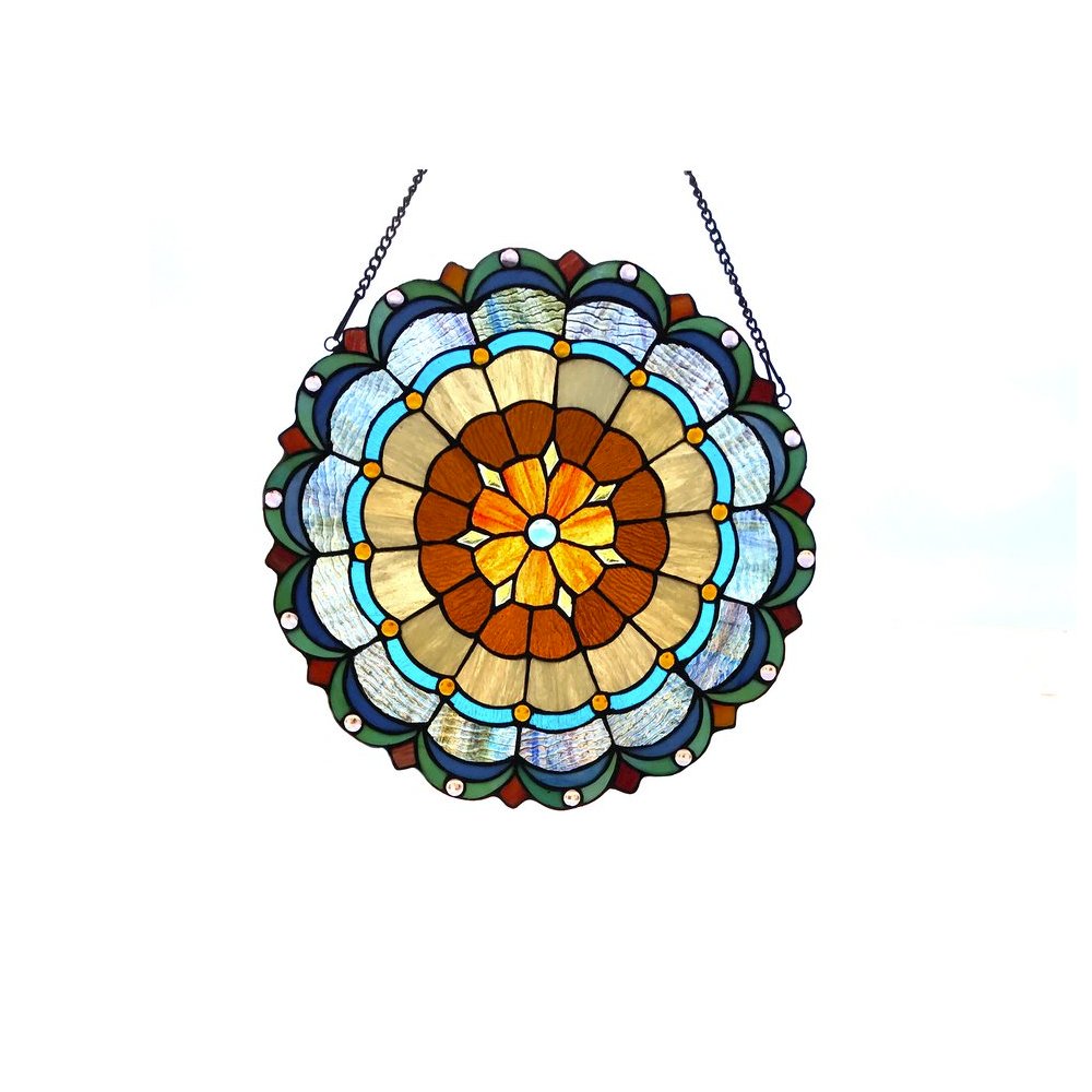 MINERVA Tiffany-glass Circus Tent 18" Round Window Panel. Picture 1